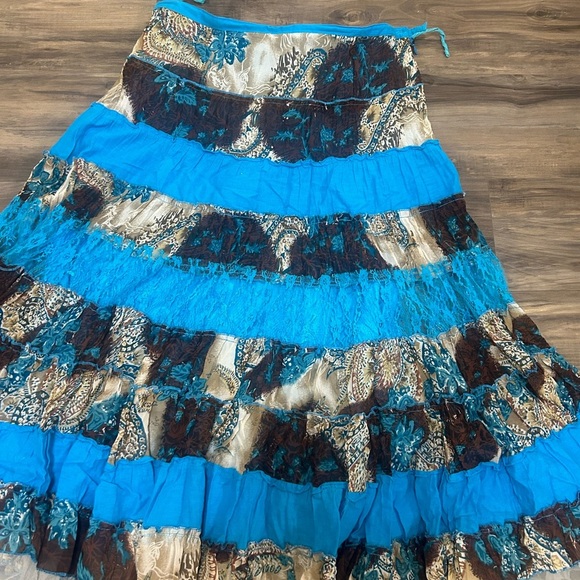Boho Vibrant A-Line Skirt with Blue and Brown Pattern - Picture 2 of 4